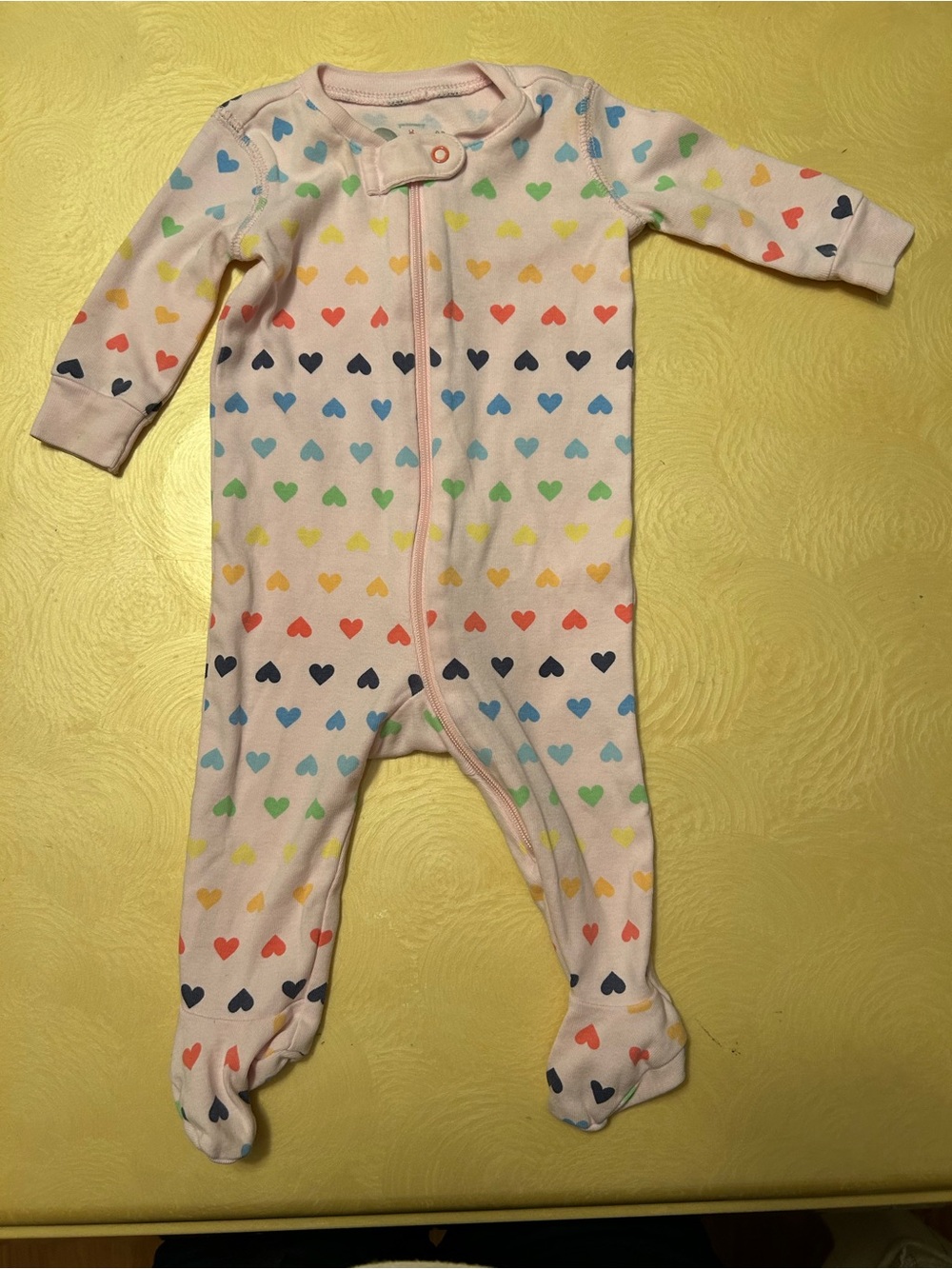 Baby Girls' Heart Print Footed One-Piece - Pink Multi